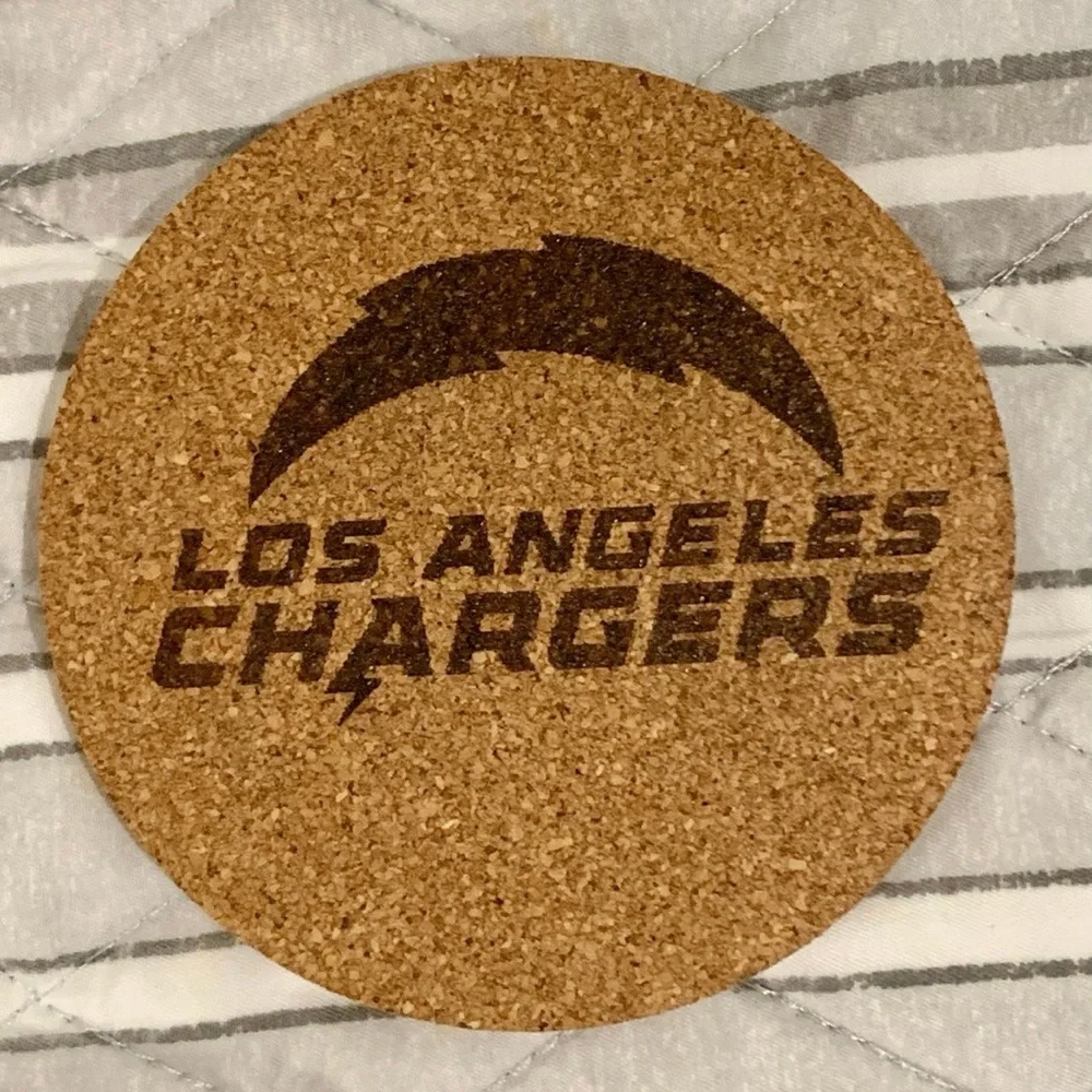 Los Angeles Chargers Logo Laser Engraved Cork Coaster